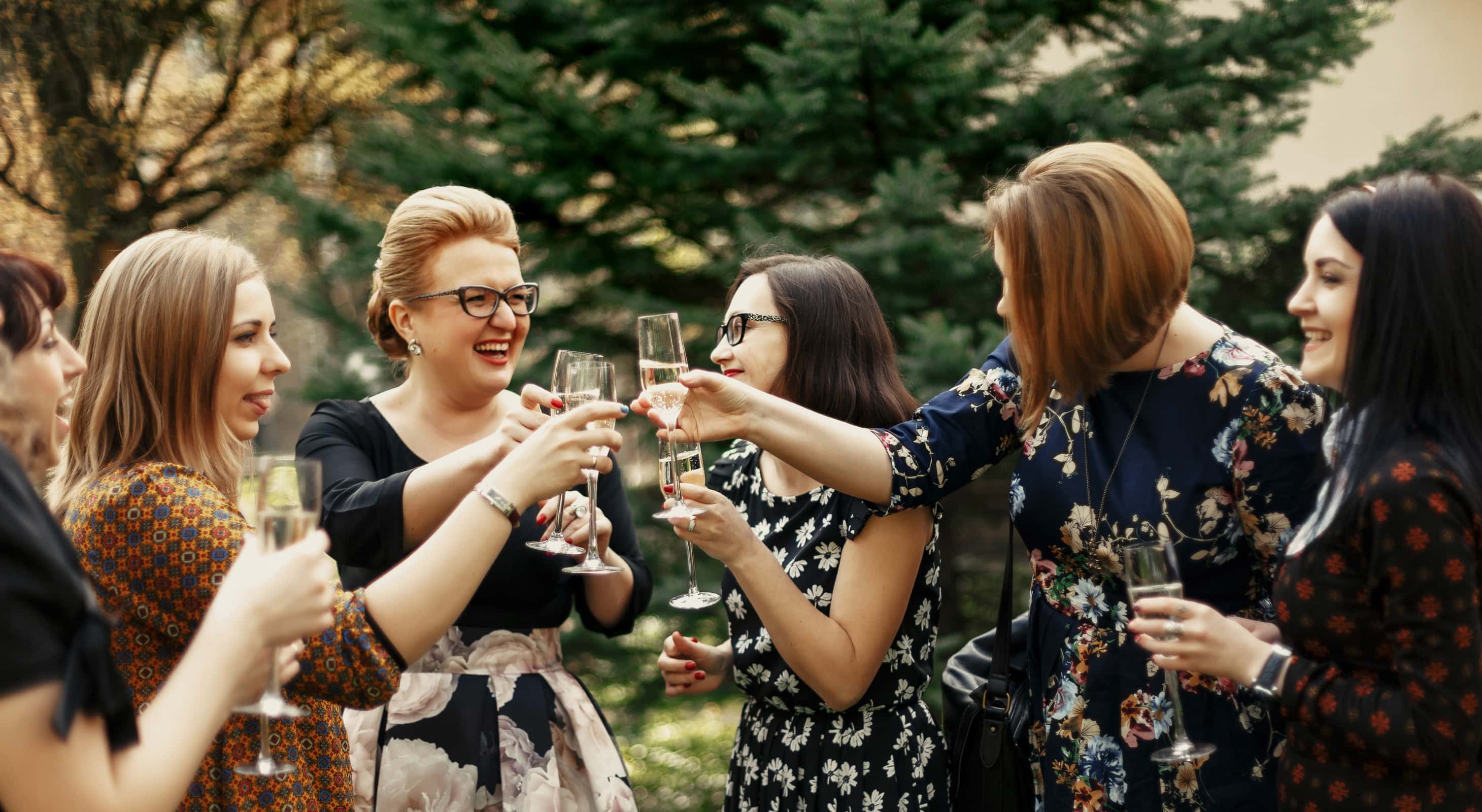 Group of women with Champagne at Vermont retreat center